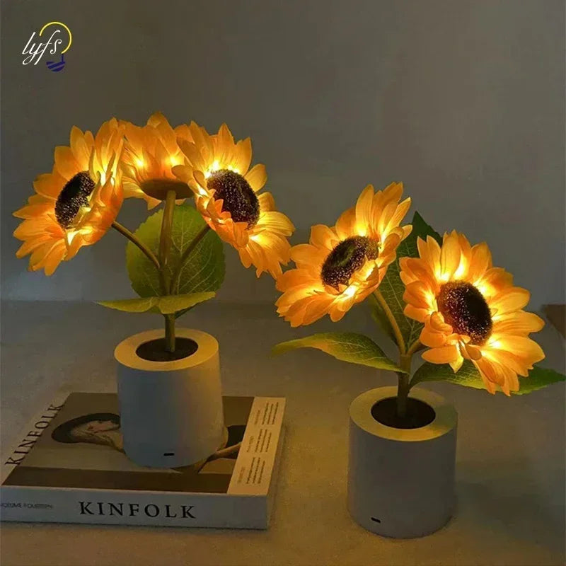 LED Sunflower Night Light — Rechargeable, Bedside Desk Lamp, Bedroom Decoration Table Light