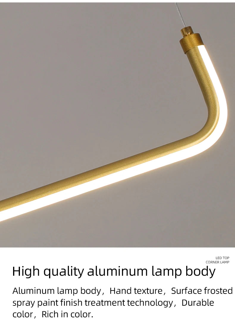 Gold Pendant Light — 26W Dimmable Linear Dining Room Chandelier, Adjustable Height, Gold Black