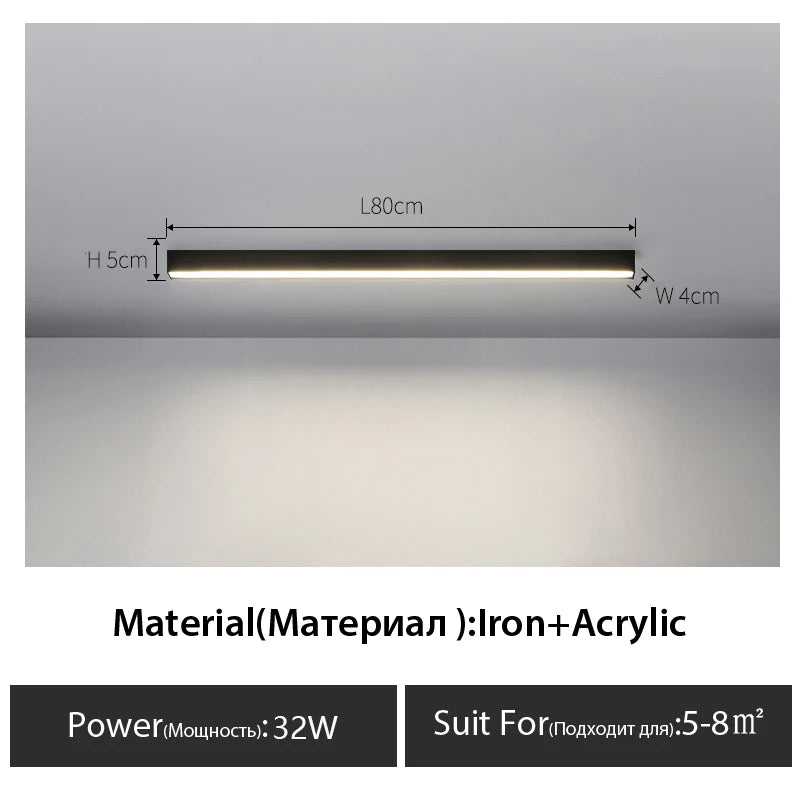 LED Ceiling Light — Linear Strip Flush Mount, Dimmable Remote, Black, Kitchen Dining Bedroom
