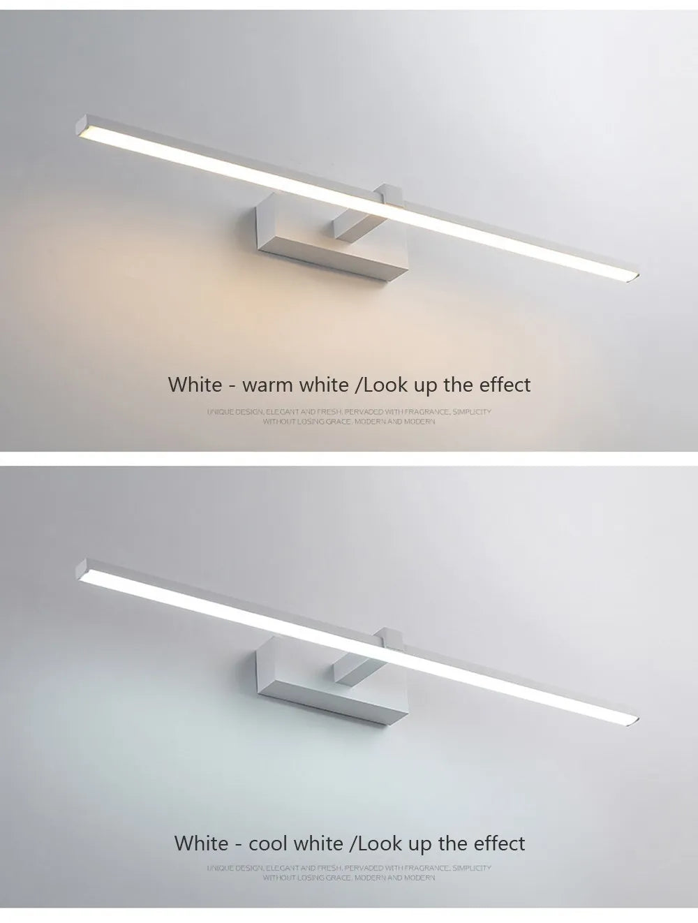 Bathroom Vanity Mirror Wall Light — Touch Switch, Slim Aluminum, Makeup Light, Black White