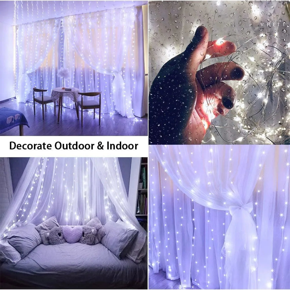 LED Fairy String Curtain Lights — 8 Mode Remote Control, USB, Bedroom Holiday Decor