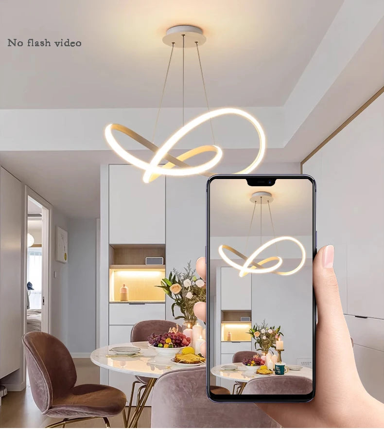LED Ceiling Chandelier — 48W Dimmable 3-Color Semi Flush Mount, Dining Room Bedroom Living Room