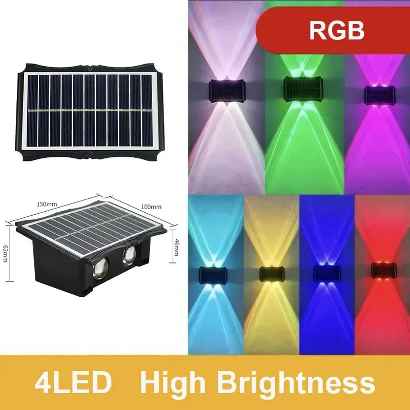 Solar Outdoor Wall Light — Up Down Waterproof Garden Sconce, IP65, Balcony Yard Patio Decor