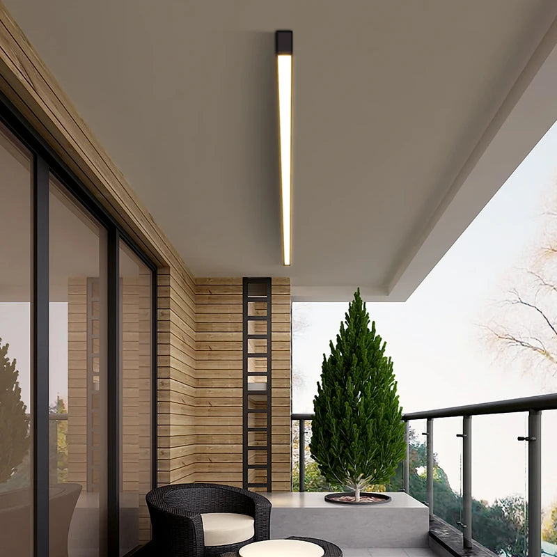 LED Ceiling Light — Linear Strip Flush Mount, Dimmable Remote, Black, Kitchen Dining Bedroom