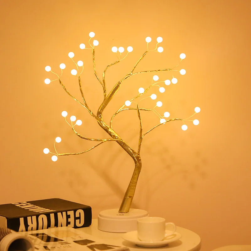 LED Tabletop Tree Lamp — DIY Bendable Branches, Warm White, USB or Battery Powered
