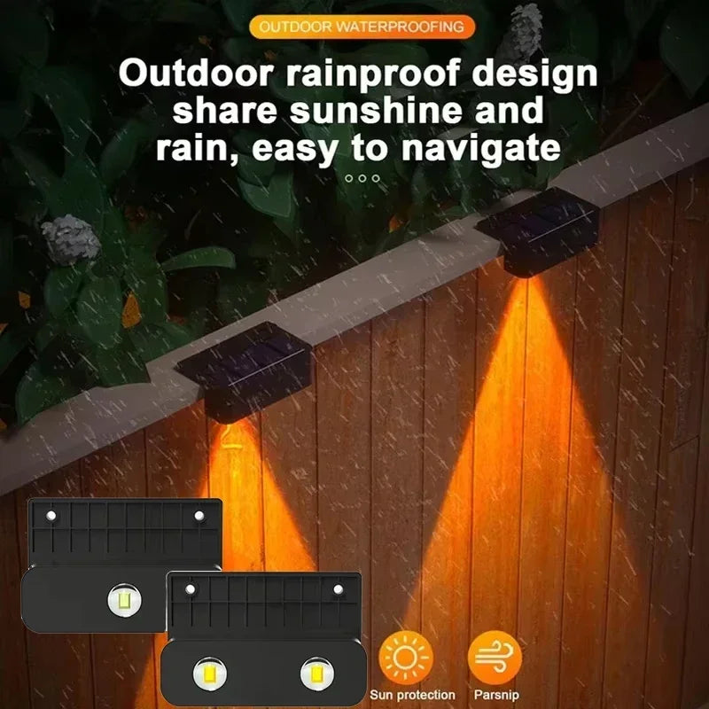 Solar Wall Lights Outdoor — IP65 Waterproof, Garden Fence Stair Pathway Step Lighting