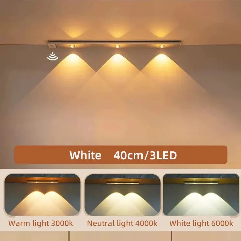 LED Under Cabinet Light — Motion Sensor, 3 Color Temps, Dimmable, Rechargeable, Kitchen Wardrobe
