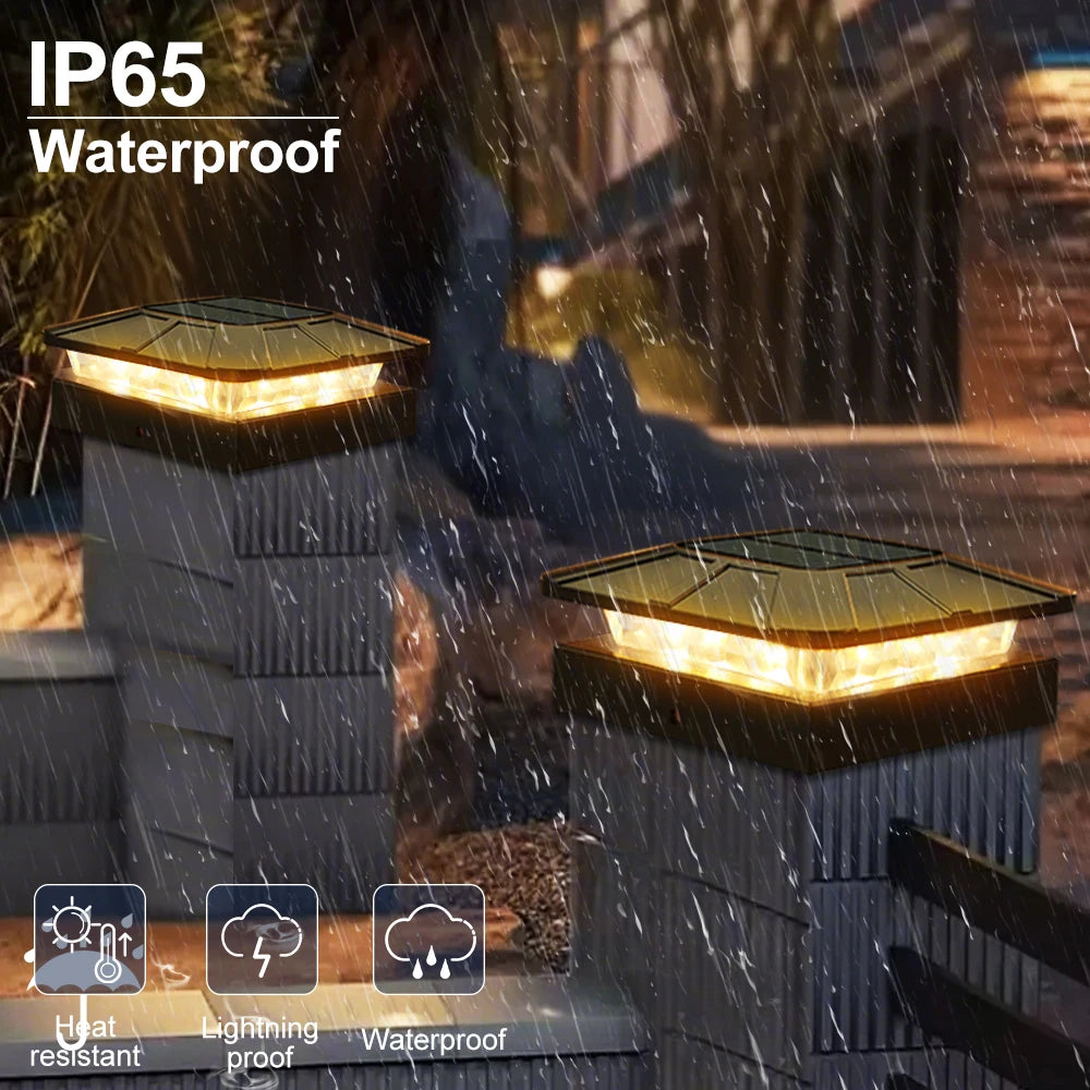 Solar Post Cap Lights — 4-Inch Fence Post Solar Light, IP65 Waterproof, 3 Color Modes, Yard Deck
