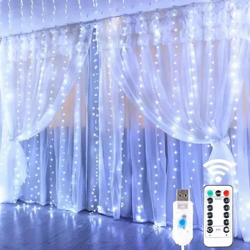 LED Fairy String Curtain Lights — 8 Mode Remote Control, USB, Bedroom Holiday Decor