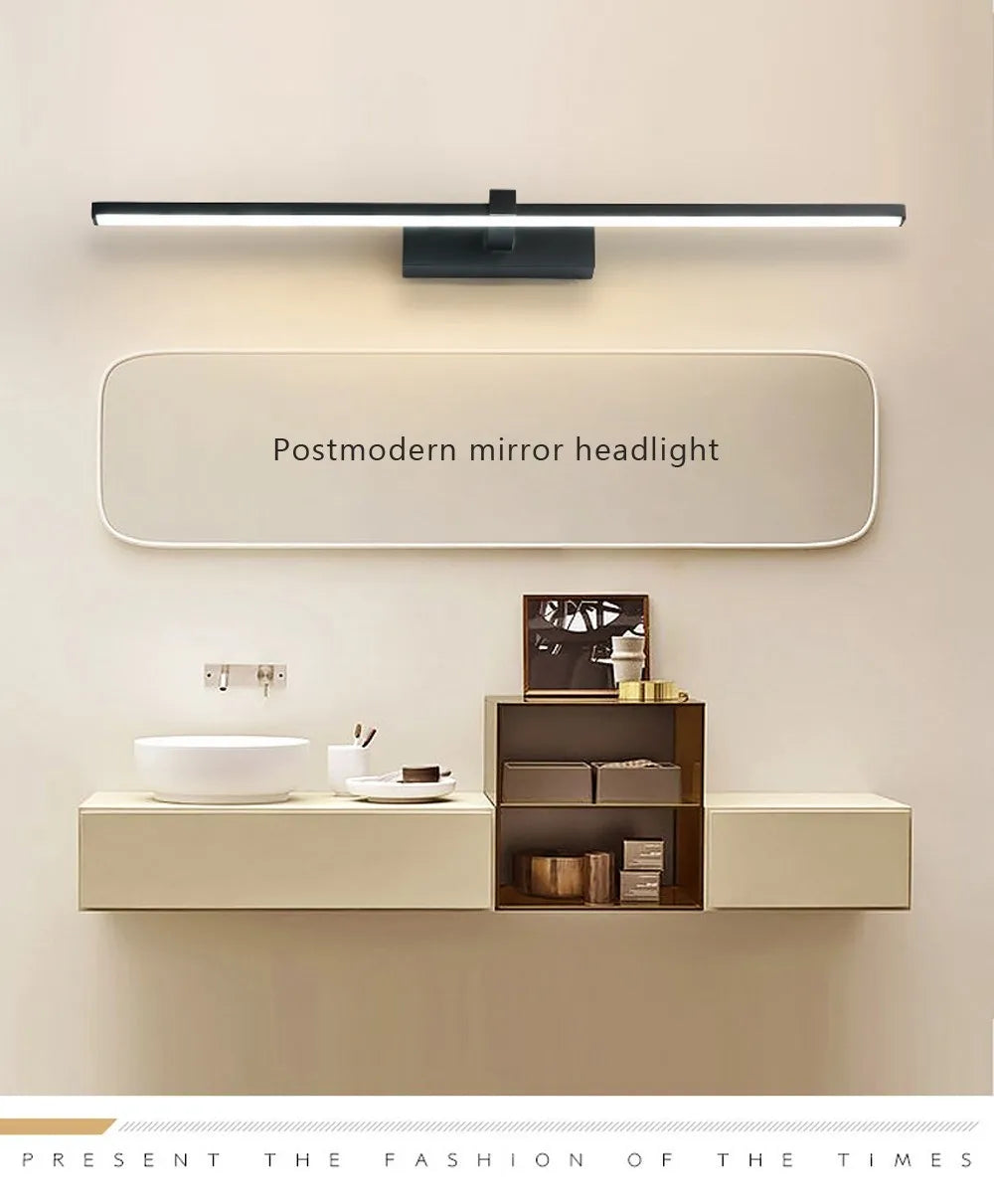 Bathroom Vanity Mirror Wall Light — Touch Switch, Slim Aluminum, Makeup Light, Black White