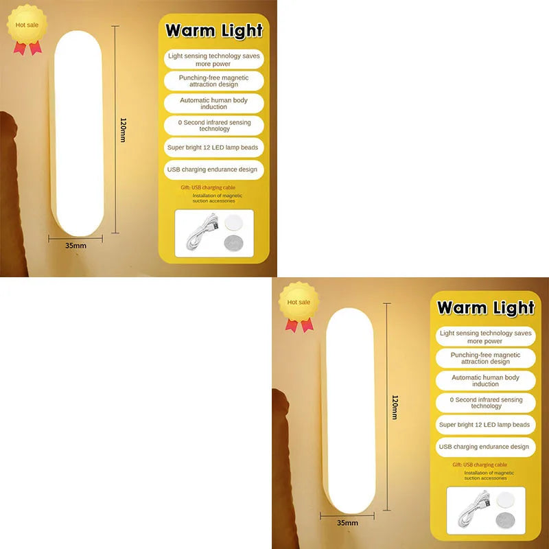 LED Motion Sensor Tube Light — USB Rechargeable, Magnetic Mount, Wardrobe Closet Kitchen Aisle