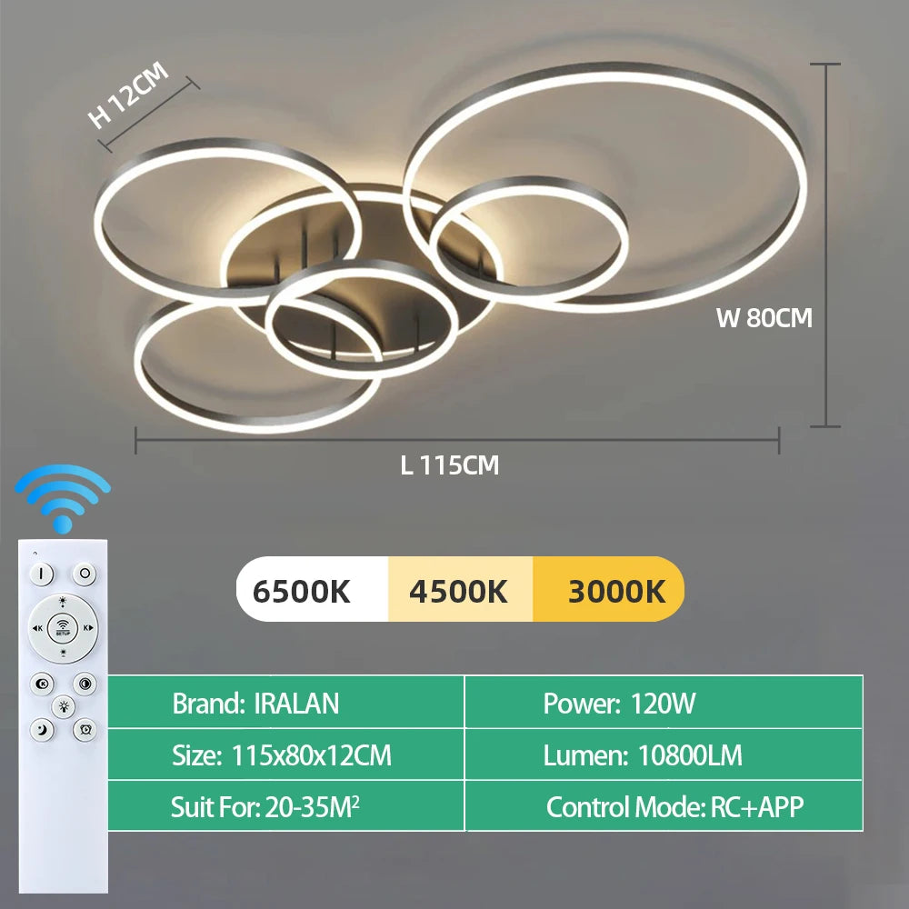 LED Ceiling Chandelier — Infinite Dimming 3-Color Remote Control, Multi-Head, Living Room Bedroom