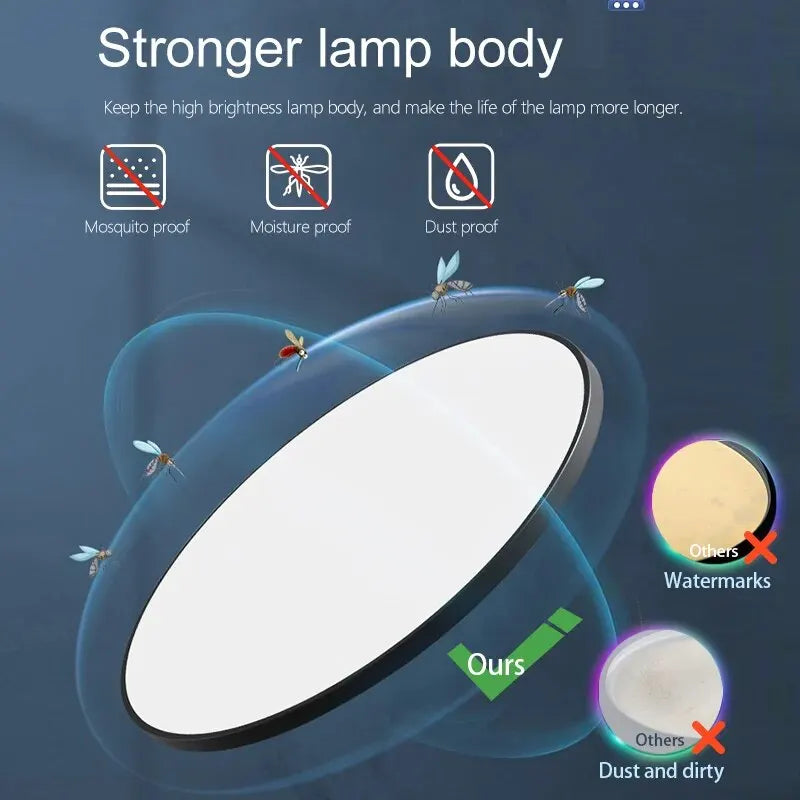 LED Ceiling Light — Smart Dimmable App Remote Control, 3000–6000K, Black White, Bedroom Living Room