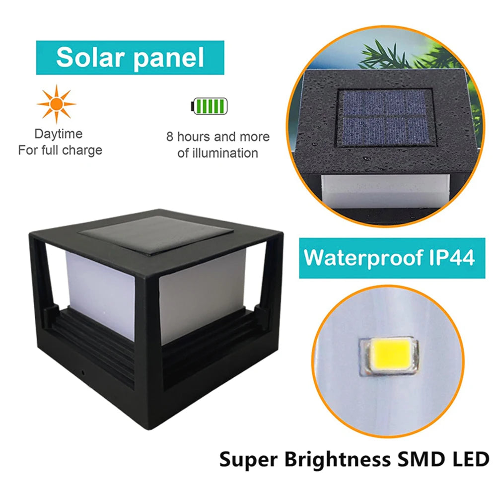 Solar Column Post Cap Light — Outdoor Fence Gate Pillar Garden Courtyard Lamp, IP54 Waterproof
