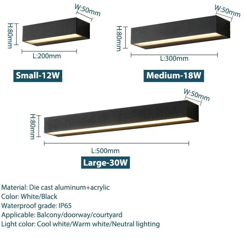 LED Outdoor Wall Sconce — IP65 Waterproof Aluminum Porch Light, Modern Exterior Fixture
