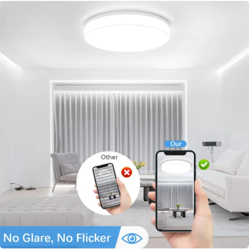 LED Ceiling Light — Ultra-Thin Round Flush Mount, Dimmable, 4 Sizes, Bedroom Living Room