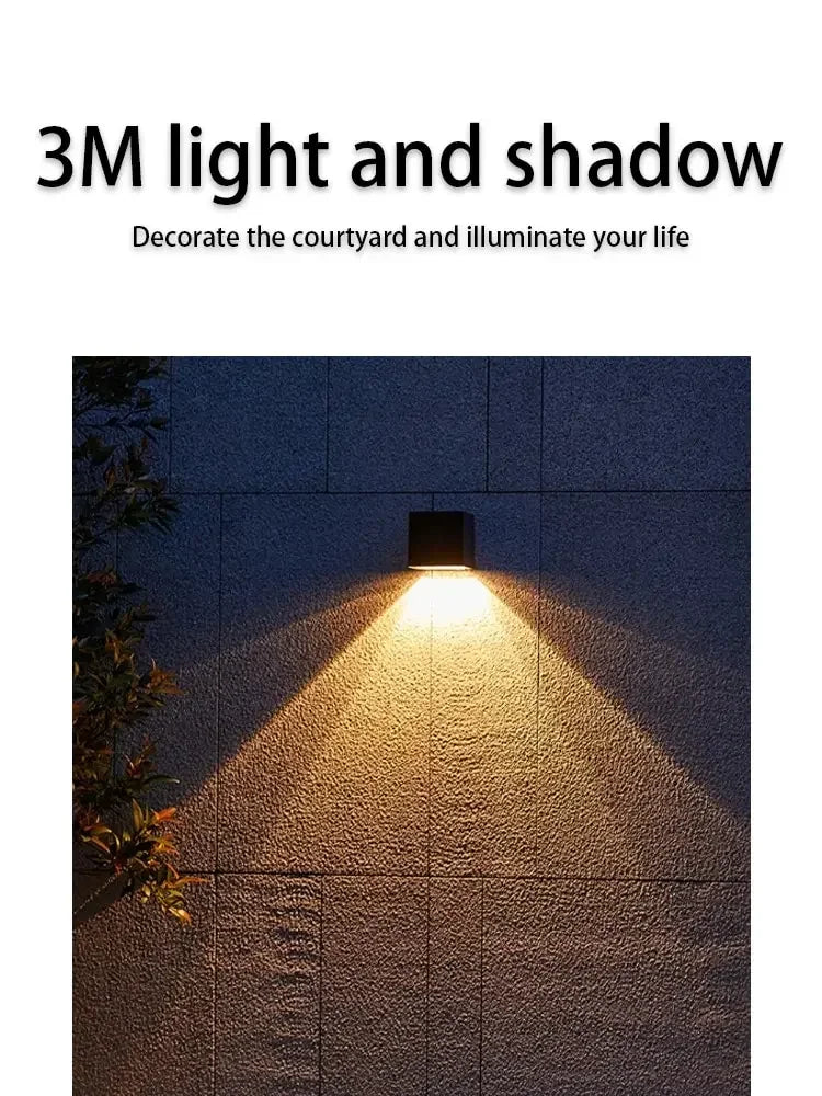 Solar Wall Sconce — Square Outdoor Garden Light, Warm White RGB, IP Waterproof, Porch Fence