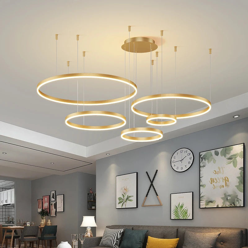 Ring Ceiling Chandelier — Dimmable 3-Color Modern Ceiling Light, Living Room Bedroom Dining Room
