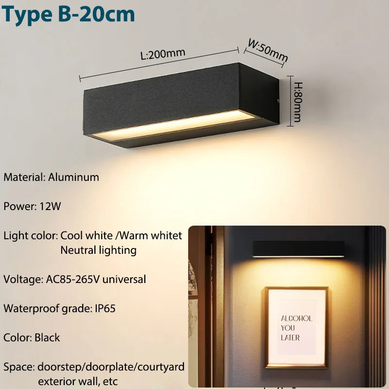 LED Outdoor Wall Sconce — IP65 Waterproof Aluminum Porch Light, Modern Exterior Fixture
