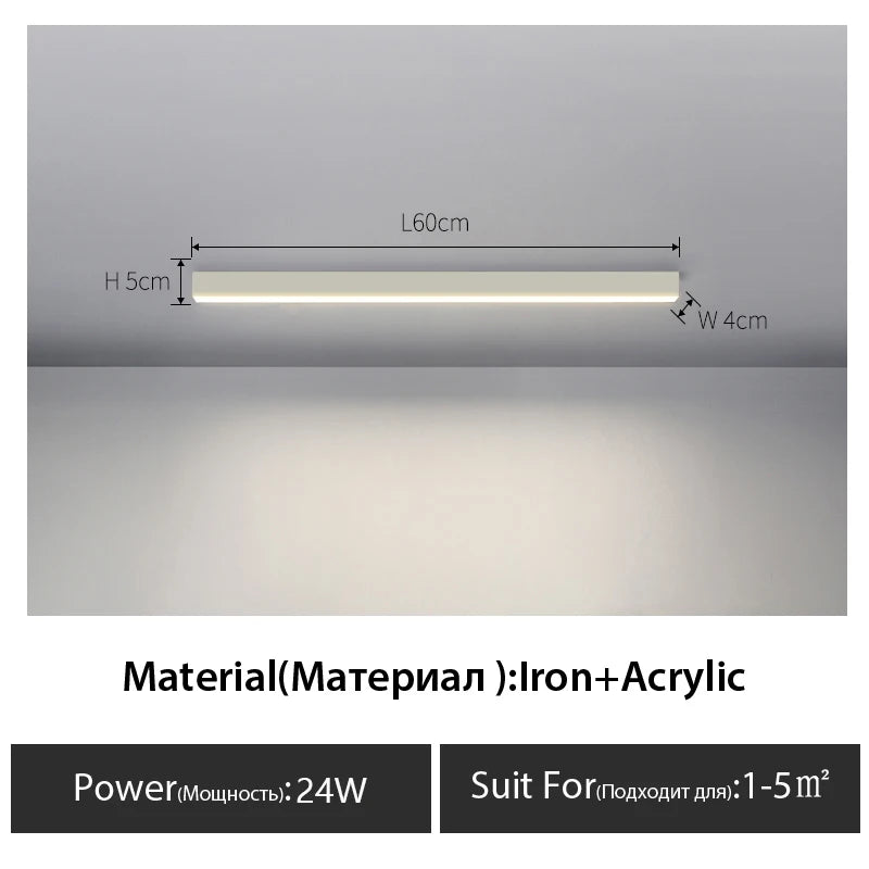 LED Ceiling Light — Linear Strip Flush Mount, Dimmable Remote, Black, Kitchen Dining Bedroom