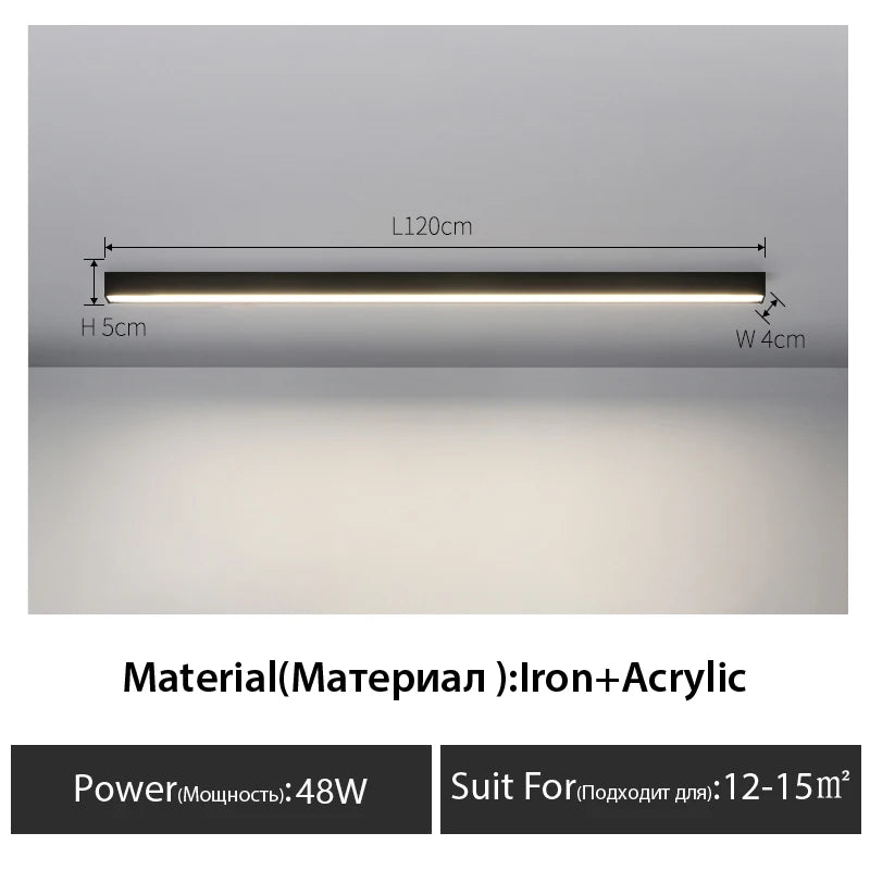LED Ceiling Light — Linear Strip Flush Mount, Dimmable Remote, Black, Kitchen Dining Bedroom