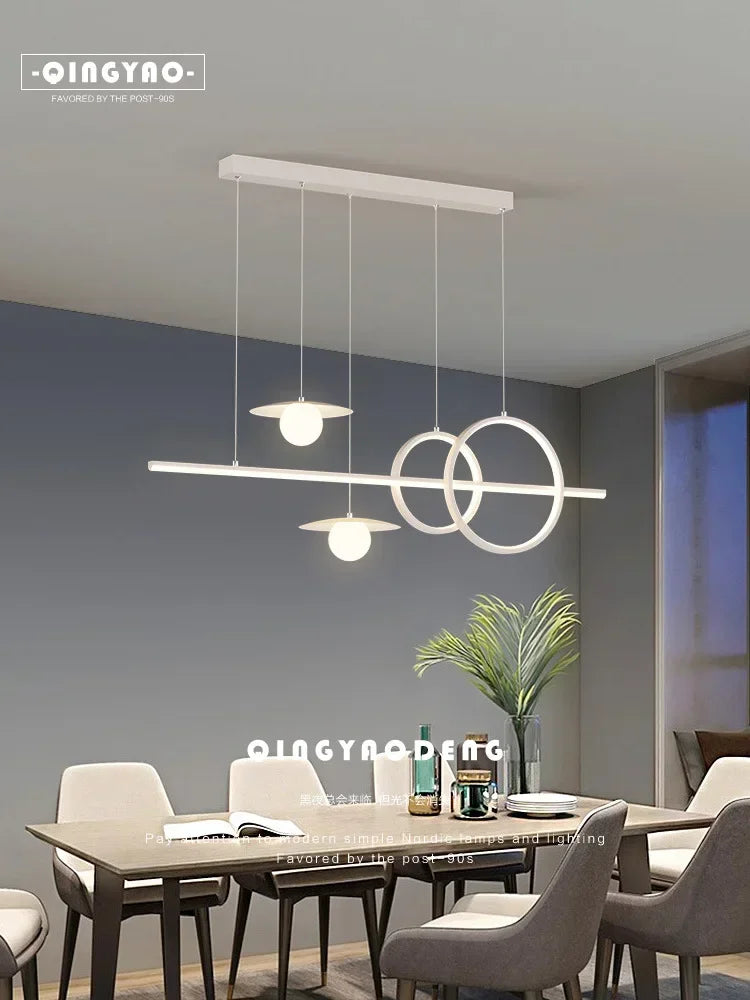 Linear Island Pendant Light — Dimmable Kitchen Island Chandelier, Remote Control, White Black