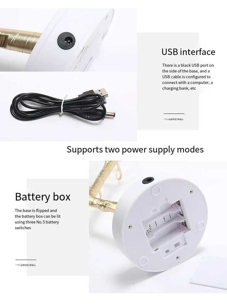 LED Tabletop Tree Lamp — DIY Bendable Branches, Warm White, USB or Battery Powered