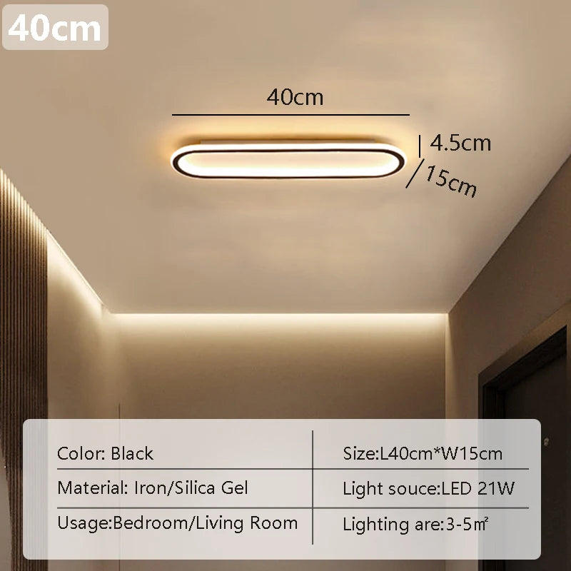 LED Ceiling Light — Linear Geometric Strip, 16/24/31in, Black, Kitchen Bedroom Restaurant