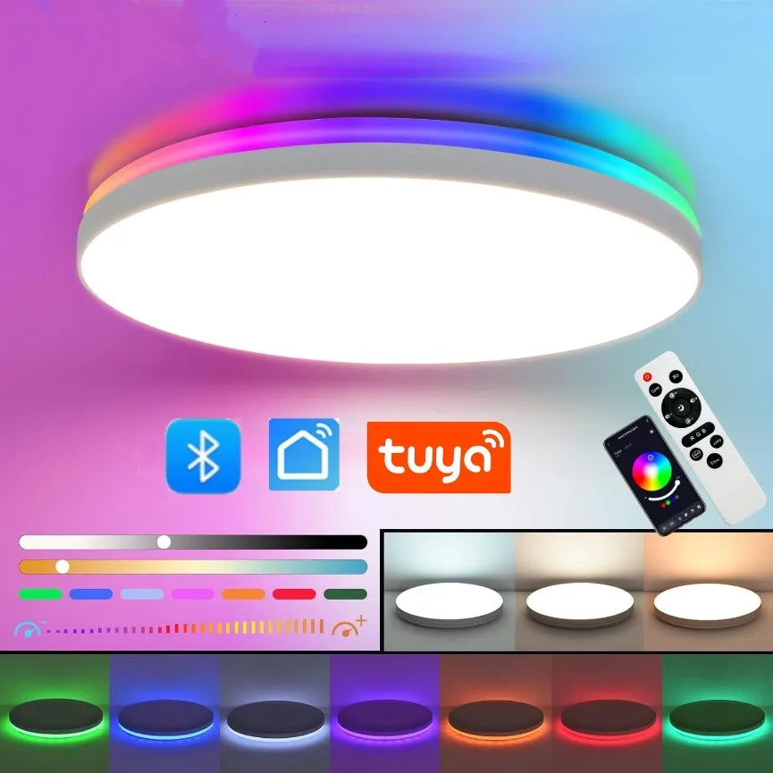 LED Ceiling Light — Smart RGB Tuya App Control, Dimmable Ambient Backlight, Music Sync, Living Room
