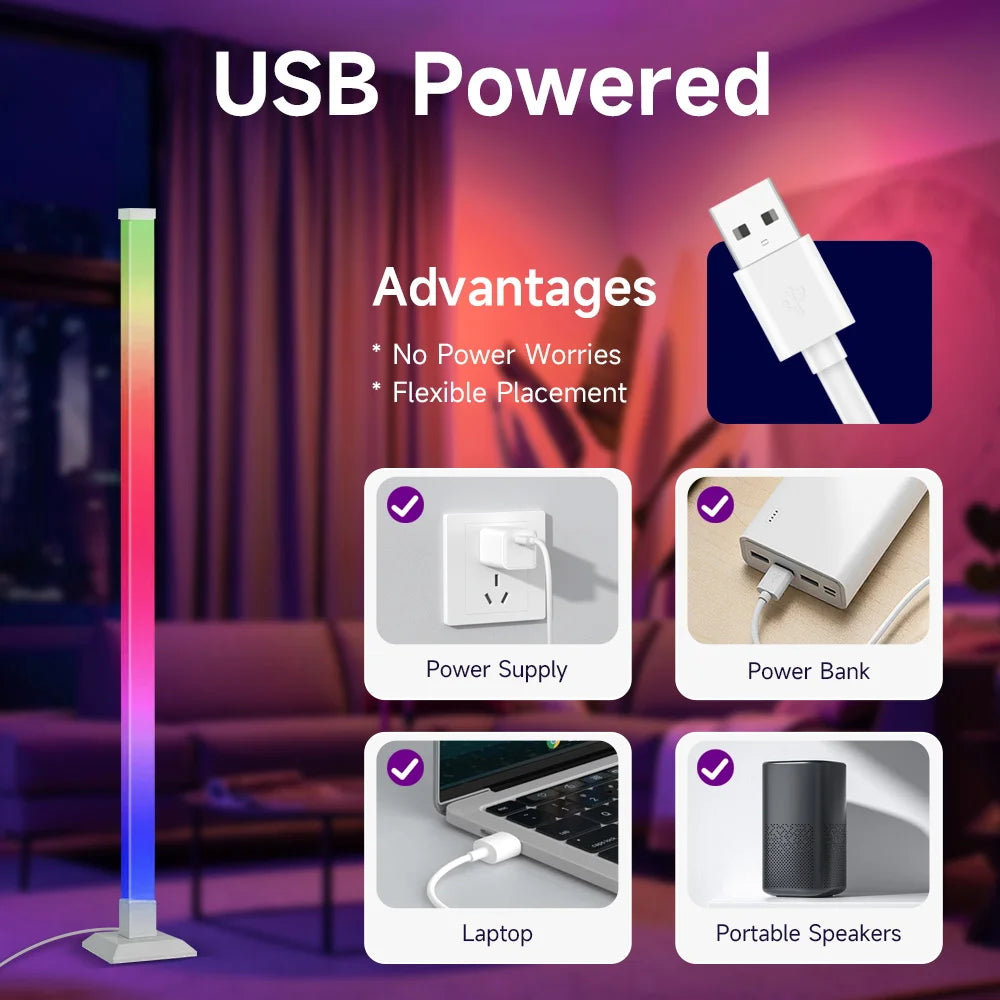 Floor Lamp — Dimmable USB Gooseneck Standing Light, RGB & White, Bedroom Living Room