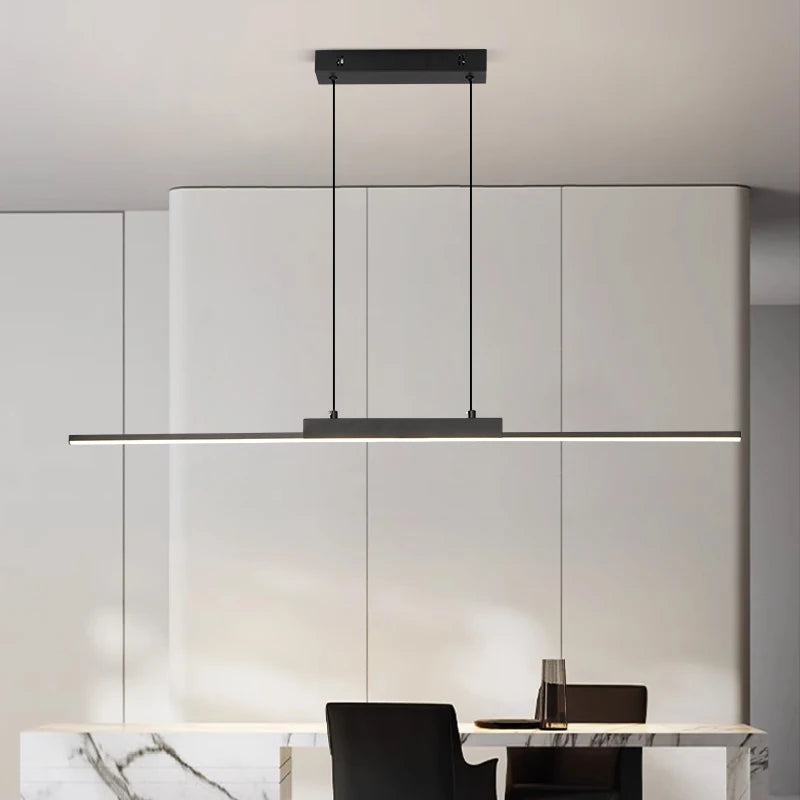 Linear Pendant Light — 26W Dimmable Long Chandelier, Dining Room Kitchen Living Room, Black
