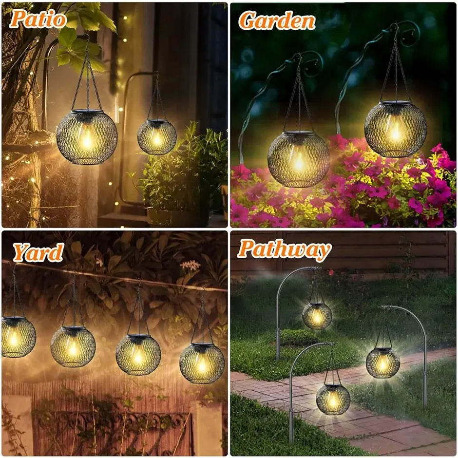 Solar Hanging Lantern — Decorative Outdoor Metal Fairy Light, Waterproof, Garden Patio Yard
