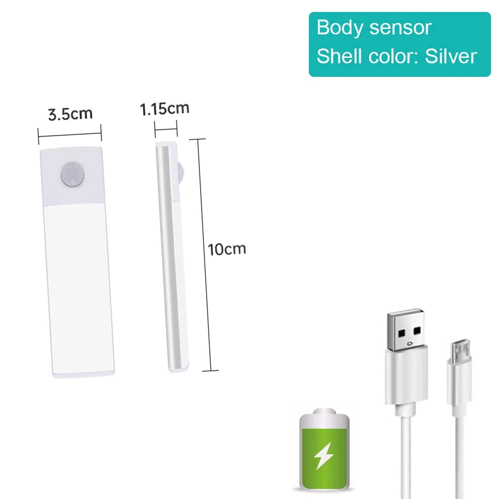 LED Under Cabinet Bar Light — Motion Sensor, Rechargeable, Magnetic Mount, Aluminum, Kitchen Closet