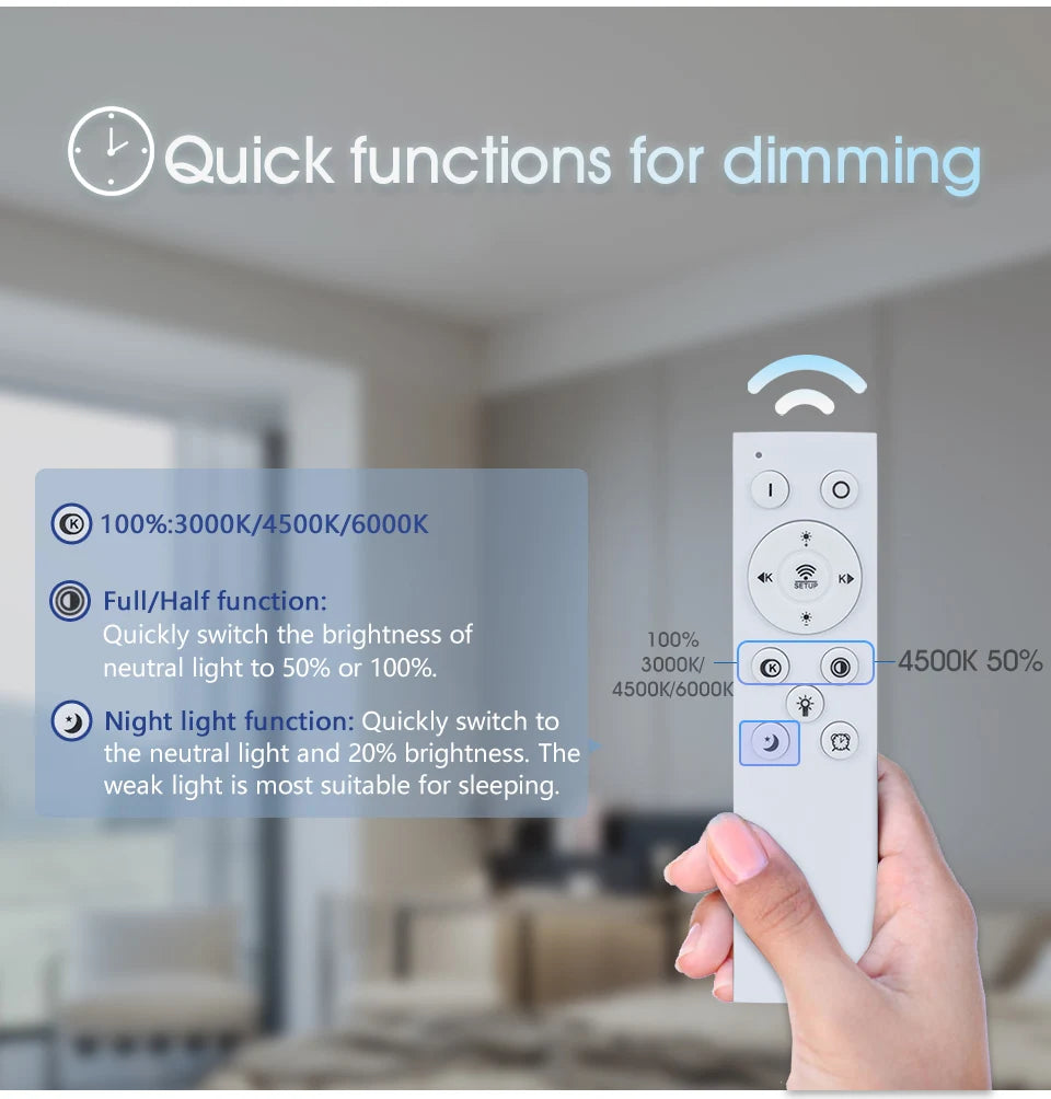 LED Ceiling Light — Smart Dimmable App Remote Control, 3000–6000K, Black White, Bedroom Living Room