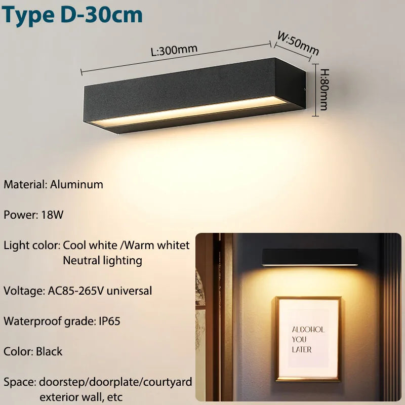 LED Outdoor Wall Sconce — IP65 Waterproof Aluminum Porch Light, Modern Exterior Fixture