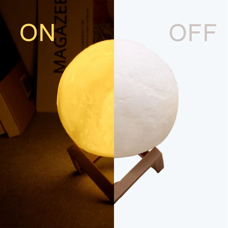 LED Moon Lamp Night Light — Battery Powered, Stand Included, Bedroom Decor Kids Gift