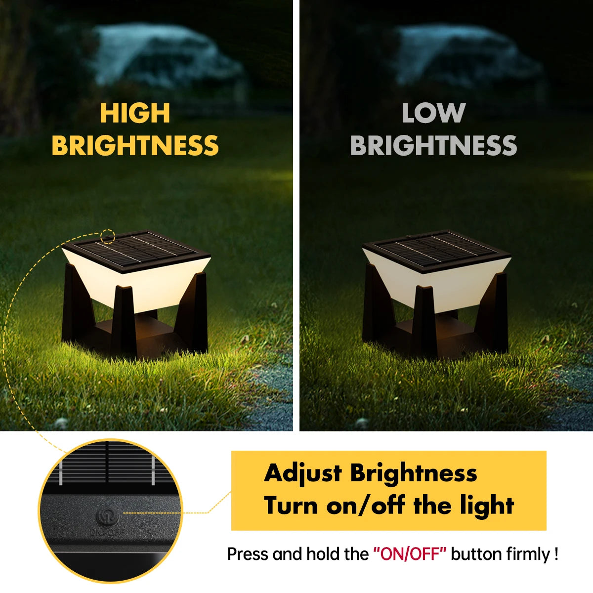 Solar Post Cap Light — Art Deco Flat Top Fence Pillar Light, IP65 Waterproof, 3 Sizes