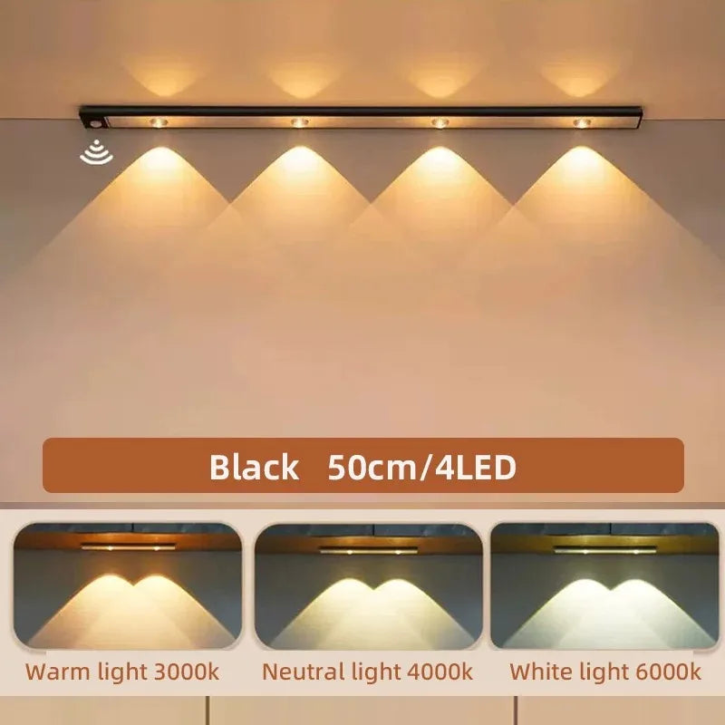 LED Under Cabinet Light — Motion Sensor, 3 Color Temps, Dimmable, Rechargeable, Kitchen Wardrobe