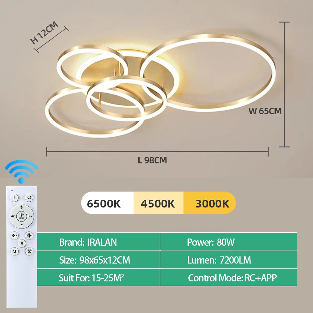 LED Ceiling Chandelier — Infinite Dimming 3-Color Remote Control, Multi-Head, Living Room Bedroom