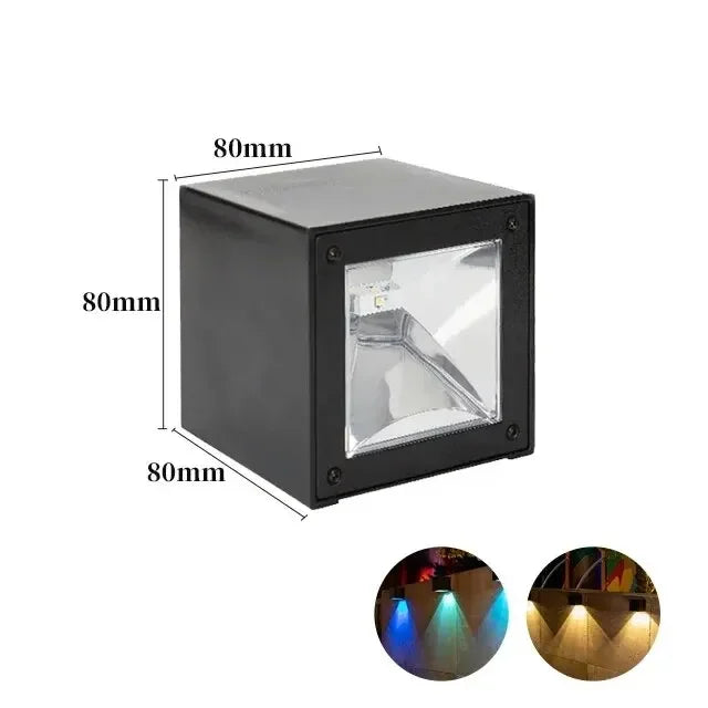 Solar Wall Sconce — Square Outdoor Garden Light, Warm White RGB, IP Waterproof, Porch Fence
