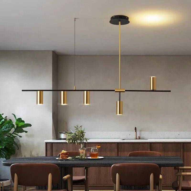 Modern LED Pendant Chandelier — 5-Light Linear Bar, Black or Gold, Kitchen Dining Room Living Room