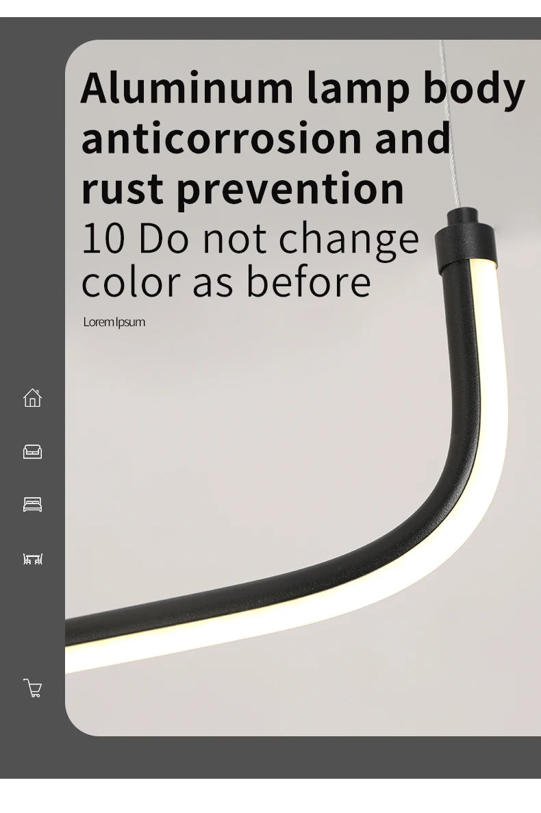 Gold Pendant Light — 26W Dimmable Linear Dining Room Chandelier, Adjustable Height, Gold Black