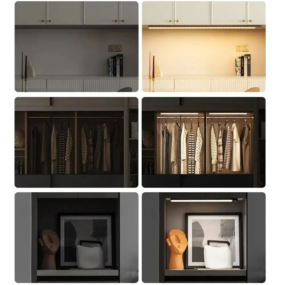 LED Under Cabinet Bar Light — Motion Sensor, Rechargeable, Magnetic Mount, Aluminum, Kitchen Closet
