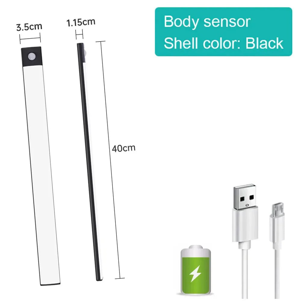 LED Under Cabinet Bar Light — Motion Sensor, Rechargeable, Magnetic Mount, Aluminum, Kitchen Closet
