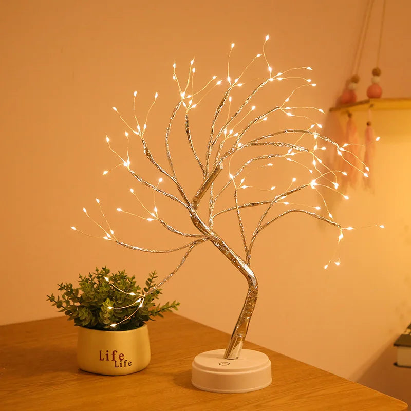 LED Tabletop Tree Lamp — DIY Bendable Branches, Warm White, USB or Battery Powered