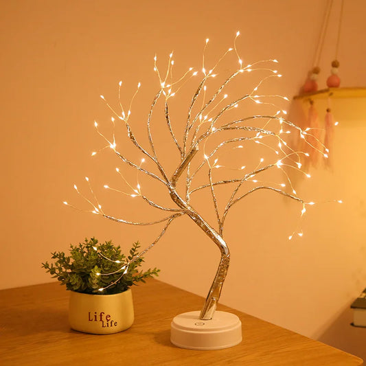 LED Tabletop Tree Lamp — DIY Bendable Branches, Warm White, USB or Battery Powered