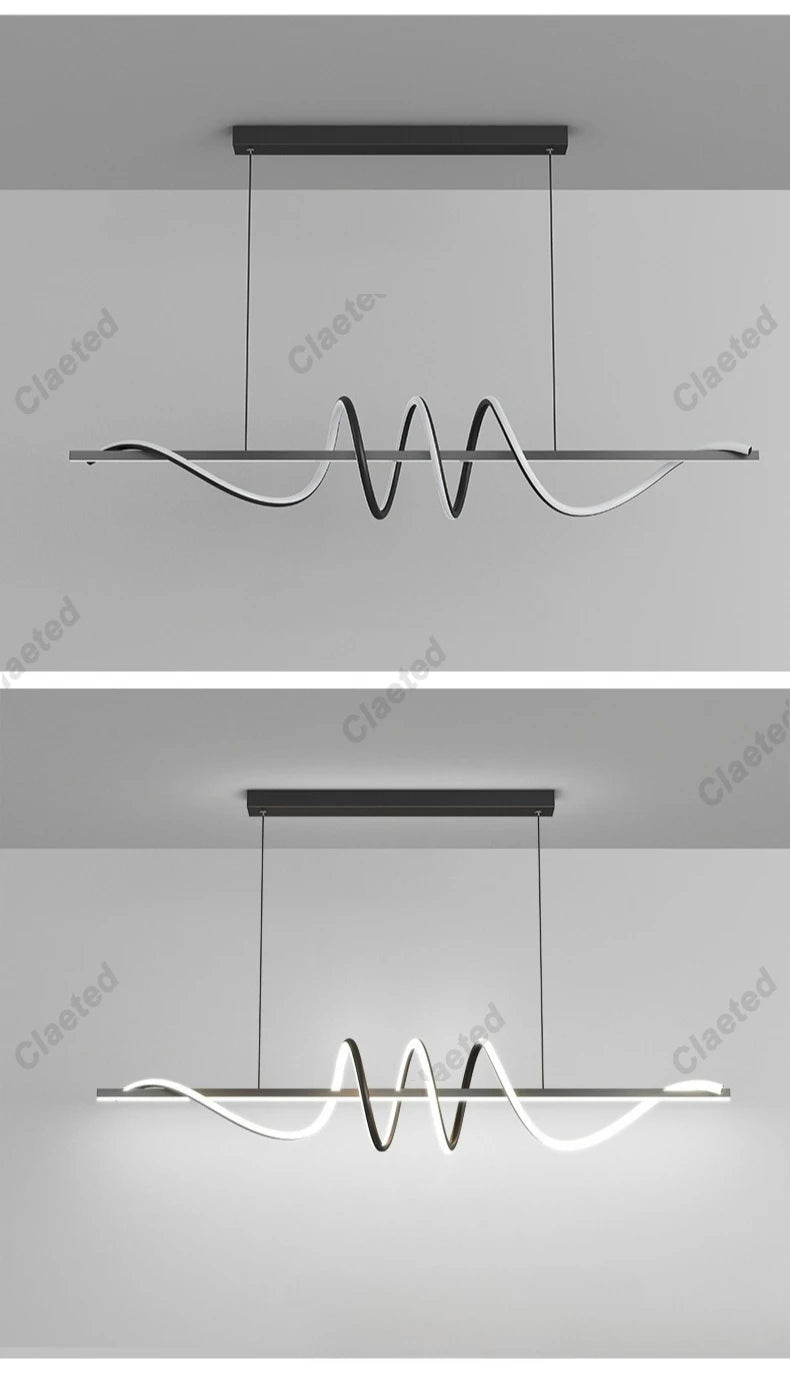 Linear Wavy Pendant Chandelier — Modern Dining Table Light, Bar Living Room Minimalist