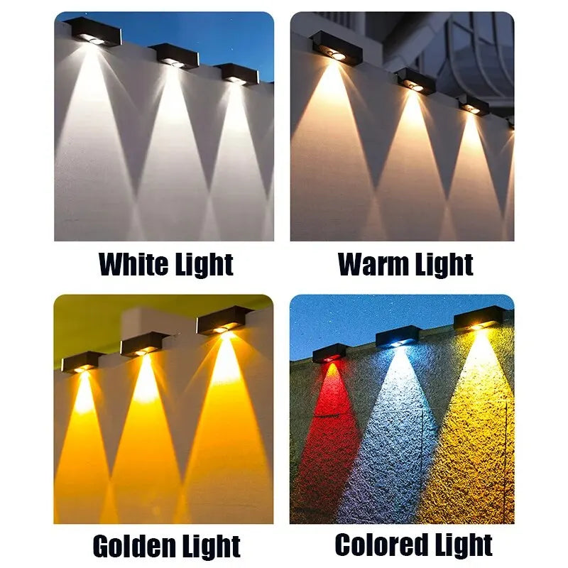 Solar Outdoor Wall Light Square — IP65 Waterproof, 4 Color Options, Garden Fence Decor