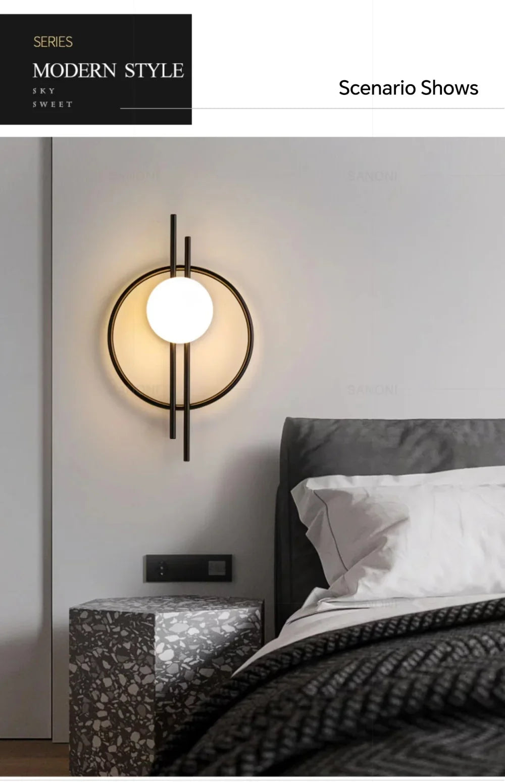 Wall Sconce — Up Down Frosted Glass Wall Light, Touch Switch, Bedroom Living Room Hallway