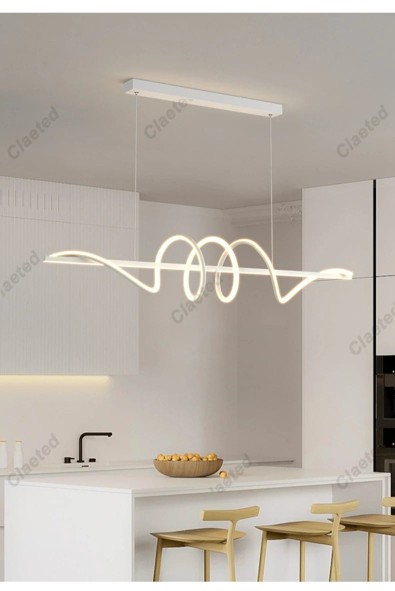 Linear Wavy Pendant Chandelier — Modern Dining Table Light, Bar Living Room Minimalist